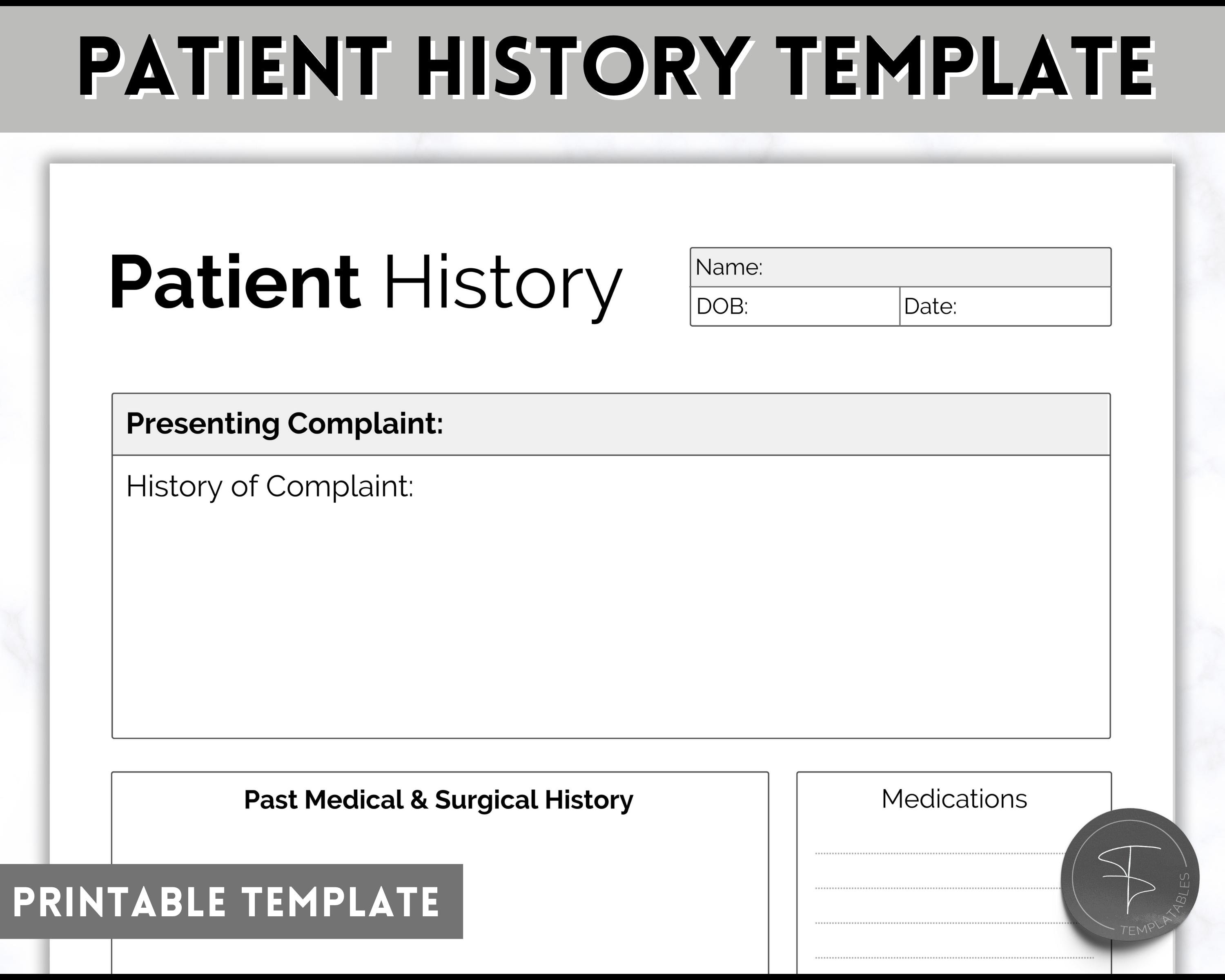 Printable Patient History Sheet, Medical History Patient Report