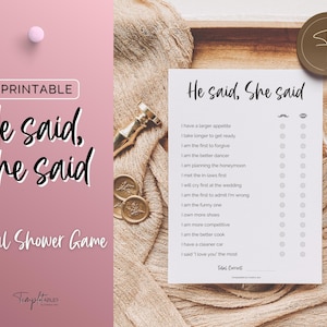 Il a dit Elle a dit Jeu de douche nuptiale, Minimaliste Qu’a dit le marié Jeux de douche de mariage, Bachelorette Party Imprimable, Boho, Papier Kraft