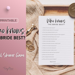 Who knows the bride best, Bridal Shower Game, How well do you know the bride? Wedding Shower Games, Bachelorette Party Printable, Minimalist