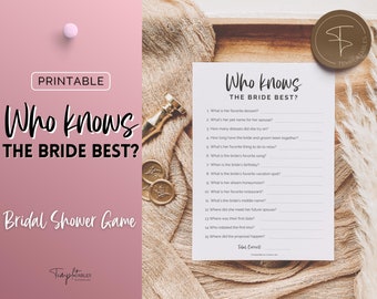 ¿Quién conoce mejor a la novia? Juego de despedida de soltera. ¿Qué tan bien conoces a la novia? Juegos de ducha de boda, despedida de soltera imprimible, minimalista