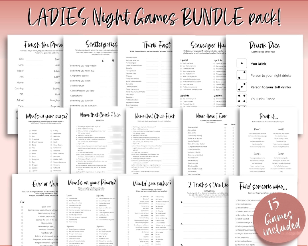 Ladies Night Games BUNDLE, 15 Printable Games for Girls Night In ...