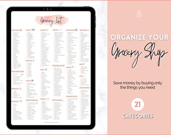 Printable Grocery List, Master Grocery List, Weekly Shopping List, Meal Planner Checklist, Grocery PDF, Kitchen Organization Template
