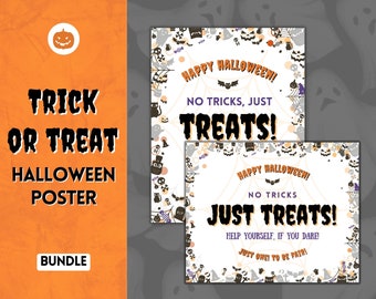 ハロウィーンのキャンディサイン、トリック・オア・トリートサイン、ポスターを1つ取ってください、印刷可能なパーティーデコレーション、玄関ポーチサイン、勇気があれば1つ取ってください、甘いお菓子