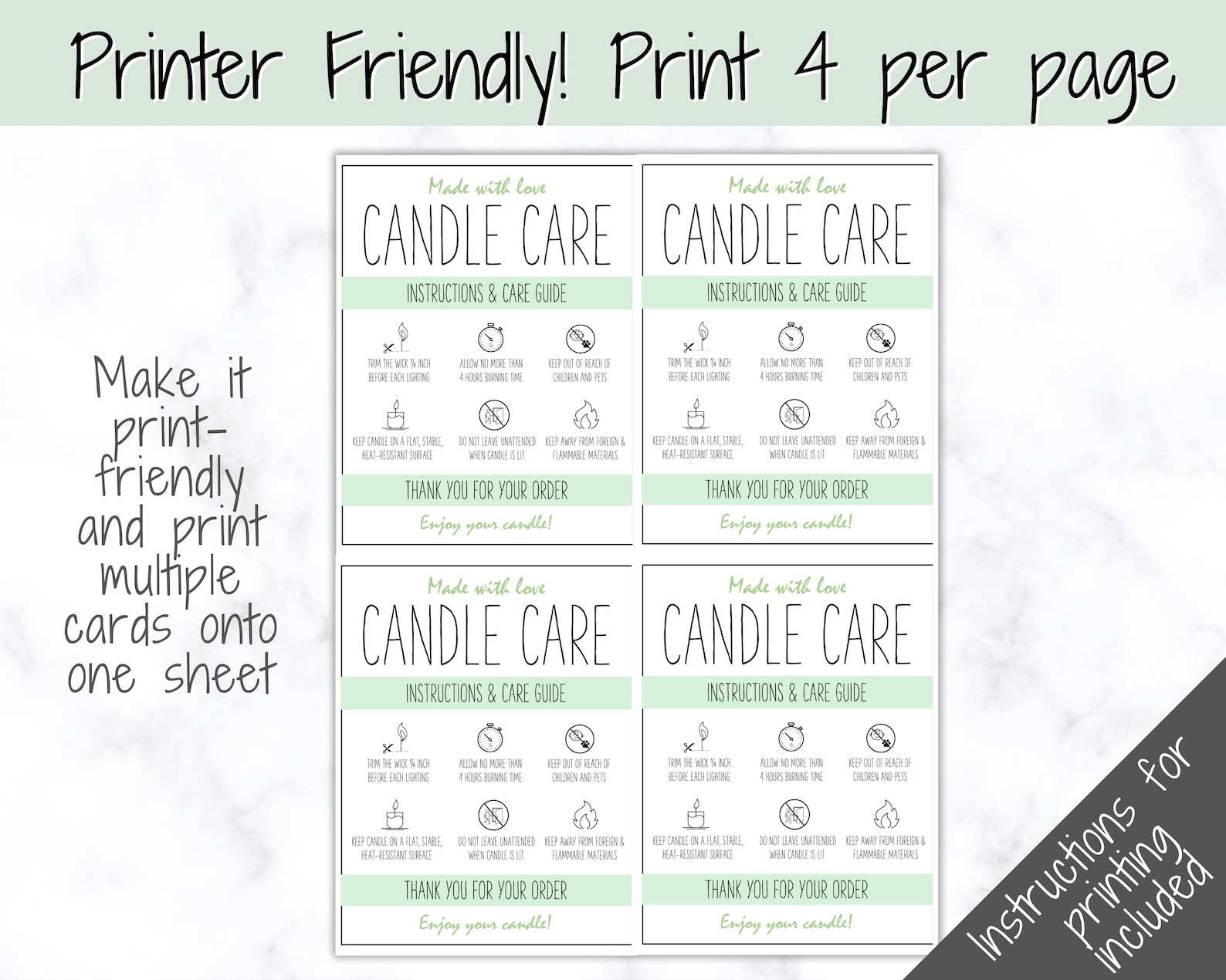 Candle Care Card Printable Candle Care Guide Candle Safety Etsy España