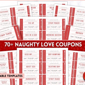 Sex Coupons, 70 Naughty Coupon Book, Sexy Coupons Coupon Book, Kinky Valentines Gift for him or her, Adult Love Coupon Book, Anniversary image 1