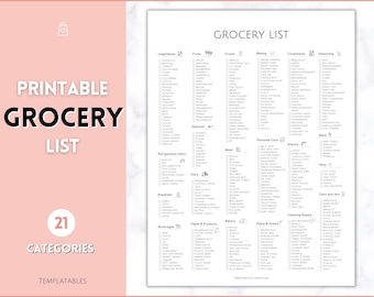 Grocery List, Master Grocery List Printable, Weekly Shopping List, Meal Planner Checklist, Grocery PDF, Kitchen Organization Template