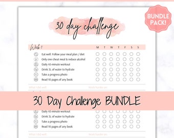 EDITABLE 30 Day Challenge Tracker, 30 Day Habit Tracker Printable, Weight Loss Journal, Fitness Planner, Health, Meal, Reading, Wellness