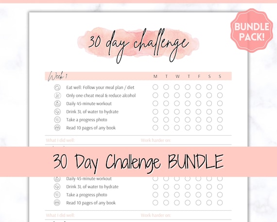 EDITABLE 30 Day Challenge Tracker 30 Day Habit Tracker Printable Weight Loss Journal Fitness Planner Health Meal Reading Wellness Etsy