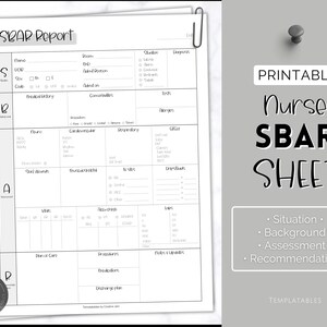 SBAR Nurse Brain Sheet, Nurse Report Sheet, ICU Nurse Report, RN Nursing, New Grad, sbar Brain Sheet, Patient Assessment, Printable Template