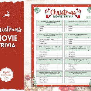 Holiday MOVIE TRIVIA Game! Christmas Game Printables, Xmas Party Game, Fun Family Activity Set, Virtual, Kids Adults, Office Party, Quiz