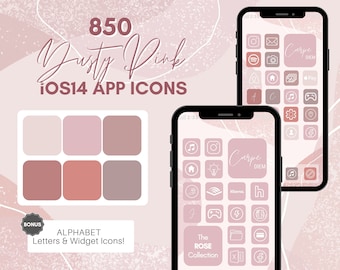 Iconos de aplicaciones, paquete de iconos de aplicaciones iOS 14 SOFT PINK. Dusty Rose, 850 iconos de iOS 14 en la pantalla de inicio, estética del iPhone, widget + fondo de pantalla, portadas de iconos de iOS