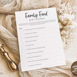 Baby Shower Feud Game, Baby Shower Games printable Template, Gender Neutral, Minimalist, Boho, Woodland Theme, Baby Feud, Family Feud