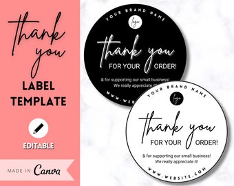 Autocollant de remerciement modifiable, modèle d'étiquette de remerciement numérique, merci pour votre commande, emballage pour petites entreprises, logo, expédition, fournitures