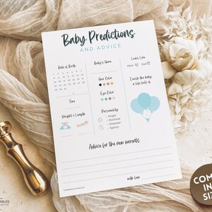 Carte de prédictions et de conseils de bébé BOY, modèle de jeux de douche de bébé imprimable, genre neutre, minimaliste, Boho, thème des bois, carte de conseils