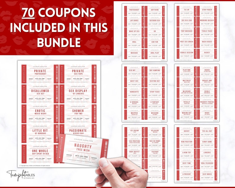 Sex Coupons, 70 Naughty Coupon Book, Sexy Coupons Coupon Book, Kinky Valentines Gift for him or her, Adult Love Coupon Book, Anniversary image 6
