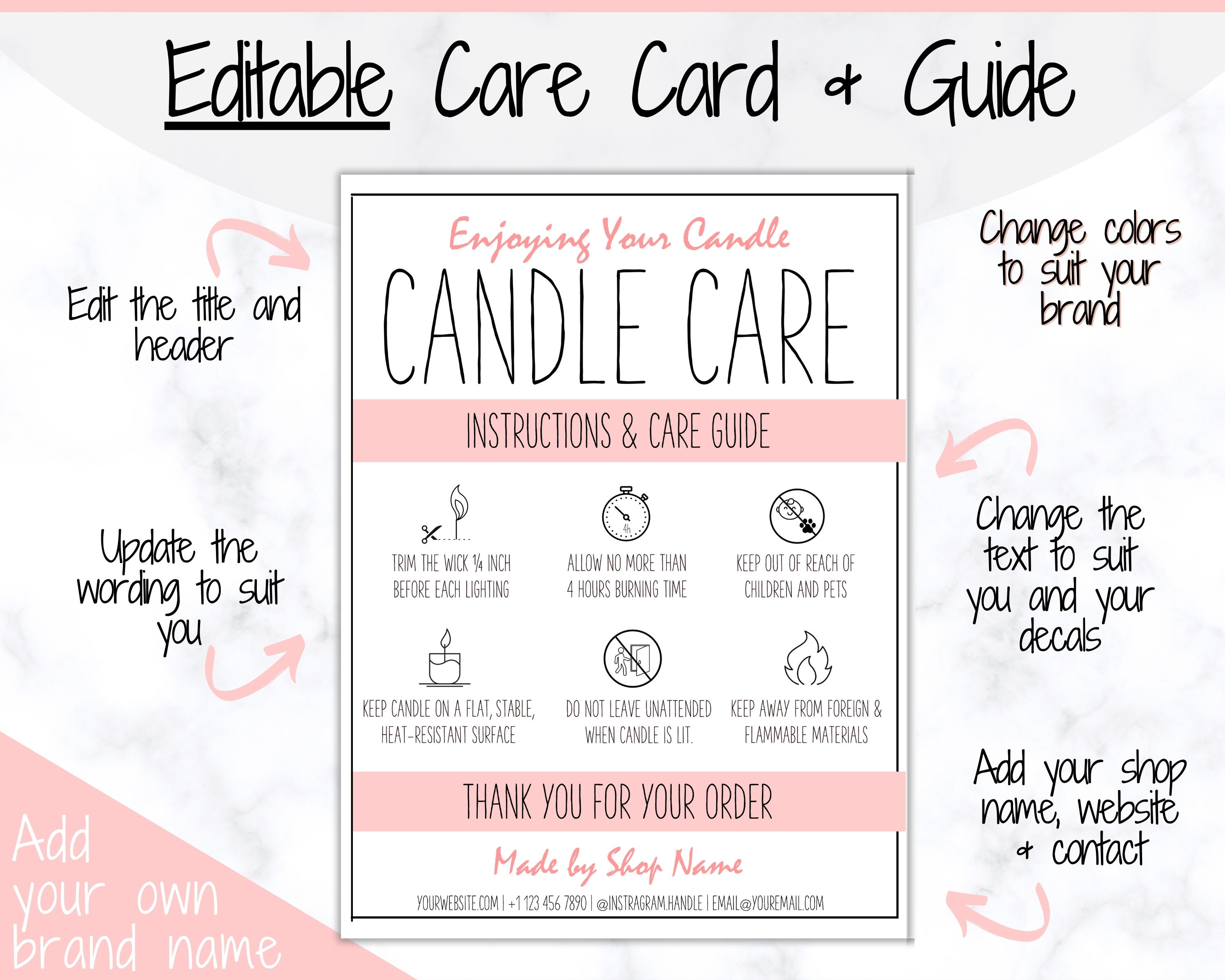EDITABLE Candle Care Card Candle Care Guide Candle Safety Etsy