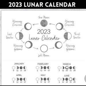 2023 Lunar Calendar, Printable Moon Calendar, 2023 Moon Phases, Astrology, 2023 Wall Calendar Printable, Full Moon, Poster, Wall Art