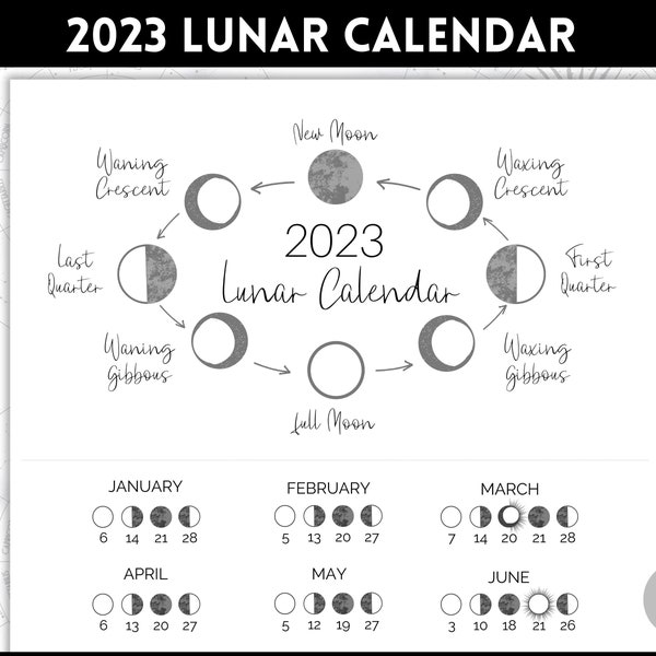 2023 Lunar Calendar, Printable Moon Calendar, 2023 Moon Phases, Astrology, 2023 Wall Calendar Printable, Full Moon, Poster, Wall Art