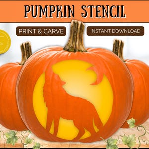 WOLF Pumpkin Stencil, Printable Pumpkin Carving Stencil for Halloween Decor, Jack o lantern Stencil Template, Printable Fun Crafts & Signs