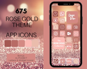 Iconos de aplicaciones de iOS 14 de tema de oro rosa, 675 iconos de aplicaciones de iPhone PINK, icono y widget de pantalla de inicio de estética rosa, iconos de aplicaciones, portadas de iconos de aplicaciones, paquete de aplicaciones