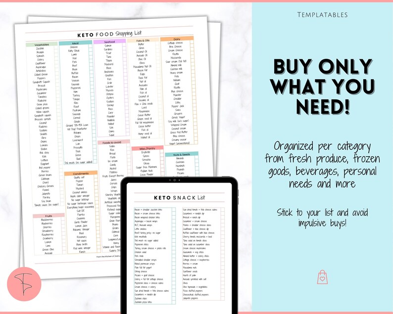 EDITABLE Keto Food List, Keto Snack List, Low carb, Digital Grocery List, Master Grocery List Printable, Shopping List, Meal Planner Journal image 4