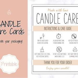 Candle Care Card Printable, Candle Care Guide, Candle Safety Instructions, Candle Packaging & Labels, Thank you card, Insert, Candle Maker