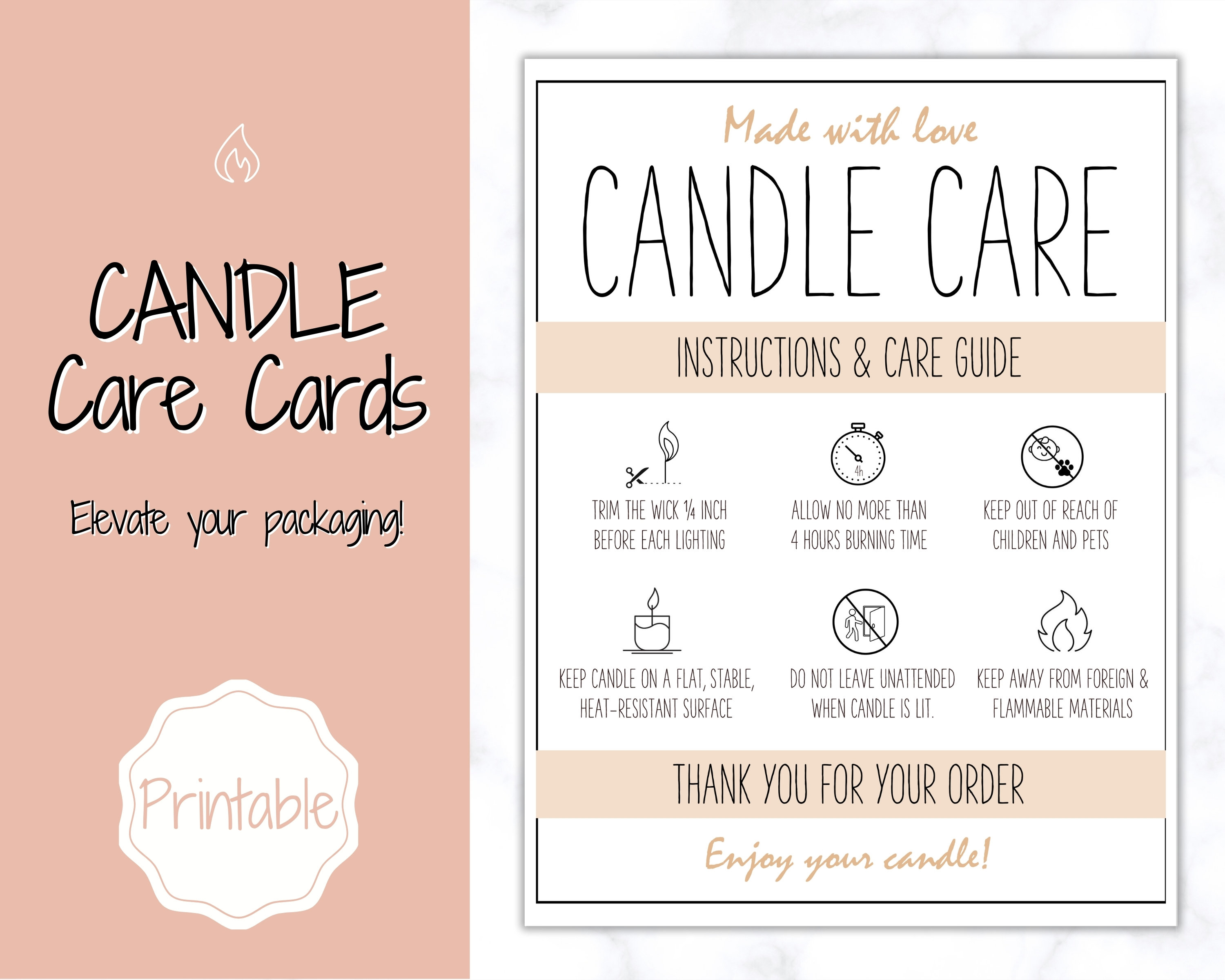 Candle Care Card Printable Candle Care Guide Candle Safety Etsy