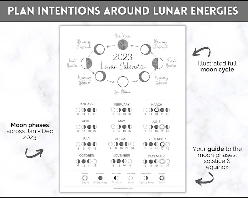 2023 Lunar Calendar Printable Moon Calendar 2023 Moon - Etsy UK