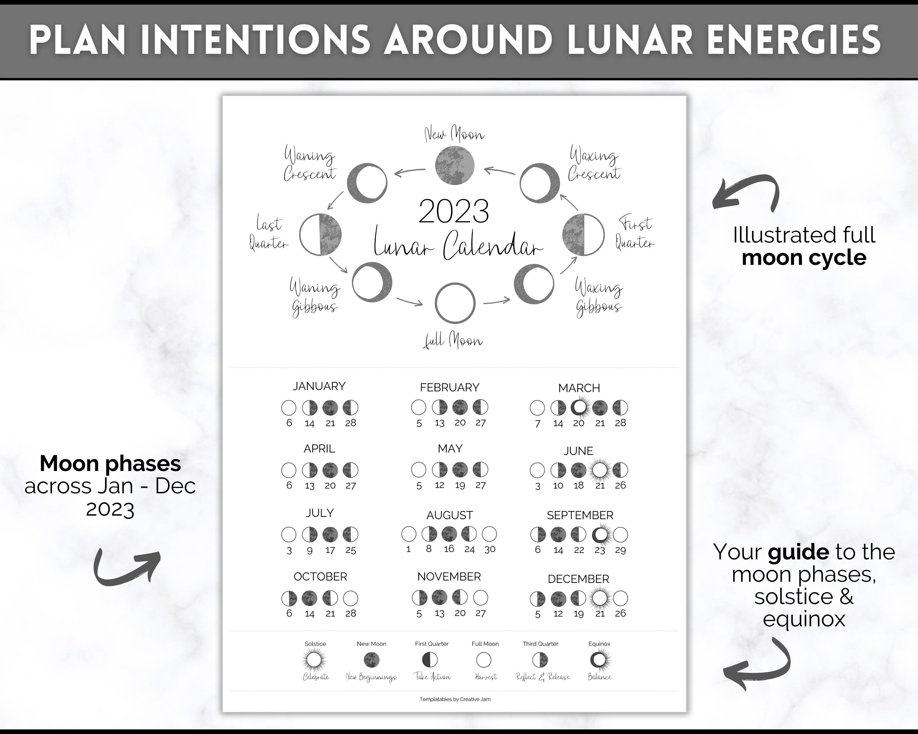 2023 Lunar Calendar Printable Moon Calendar 2023 Moon - Etsy UK