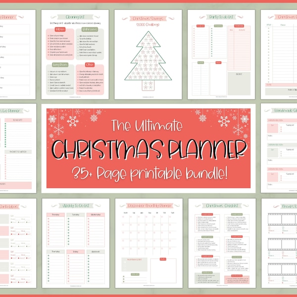 Christmas Planner Printable. 35+ pg Holiday Planner Kit, Xmas Gift Planner, Party Organizer Binder, To Do List, Budget Journal, Food Menu