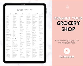Printable Grocery List, Master Grocery List, Weekly Shopping List, Meal Planner Checklist, Grocery PDF, Kitchen Organization Template