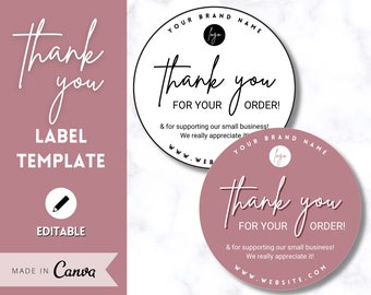 EDITABLE Thank You Sticker, Digital Thank You Label Template, Thank you for your order, Small Business Packaging, Logo, Shipping, Supplies