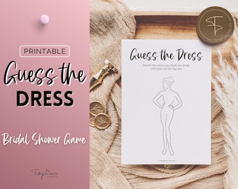 Guess the Dress Bridal Shower Game, Wedding Shower Games, Sketch the dress games, Bachelorette Party, Minimal, Boho, Kraft Paper, Printable