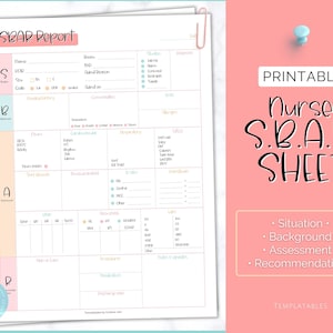 SBAR Nurse Report Sheet, Nurse Brain Sheet, ICU Nurse Report, RN Nursing, New Grad, Sbar Brain Sheet, Patient Assessment, Printable Template
