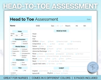 Head to toe Assessment Sheet, Head-to-toe Assessment Guide,  Nursing Study Guide, Nurse Report, Nursing Student Notes, Nclex Care Plan