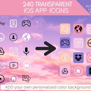 Black & White iOS 14 App Icons, 240 Transparent Clear background iPhone App Icons, Home Screen Icon Aesthetic, Widget, App Icon Covers Pack