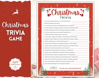 Christmas Trivia Game! Holiday Trivia Game Printables, Xmas Party Game, Fun Family Activity Set, Virtual, Kids Adults, Office Party, Quiz