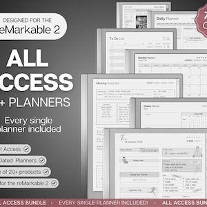 ULTIMATE ALL ACCESS templates for reMarkable 2 | 2026 Daily Planner, Digital To Do List, Meeting Minutes, Journal & Notebook, Calendar, Task