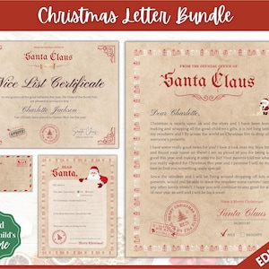 Santa Letter BUNDLE! Letter From Santa, Nice List Certificate, Letter To Santa, Kids Father Christmas Printables, Dear Santa Claus, Holidays