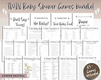 TWIN Baby Shower Games BUNDLE, 45 Twins Baby Shower Activity, Twin Trivia, whats in your purchase, Bingo, Word Scramble, Boho, Woodland