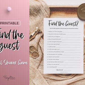 Find the Guest Game, Bridal Shower Games, Wedding Shower Games, Bachelorette Party Printable, Minimal, Boho, Kraft Paper
