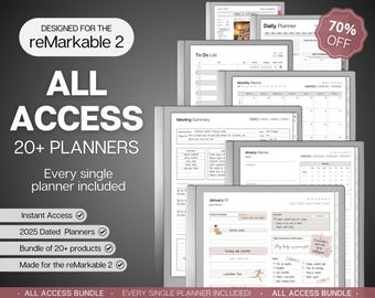 ULTIMATE ALL ACCESS templates for reMarkable 2 | 2025 Daily Planner, Digital To Do List, Meeting Minutes, Journal & Notebook, Calendar, Task