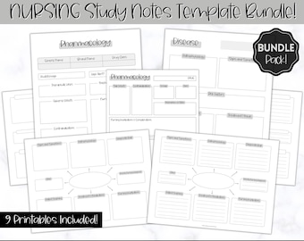 Nursing Notes BUNDLE, Printable Nurse Student Study Guide, Concept Map, Disease Template, Pharmacology, Pathophysiology, Med Surg, Drug Card