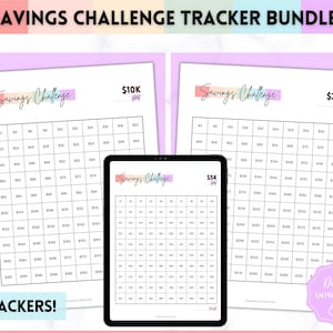 Saving Challenges BUNDLE, 5k, 10k & 20k Savings Tracker Printables, 5000, 10000, 20000, 100 Day, Cash Envelopes, Save Money, Budget, Finance