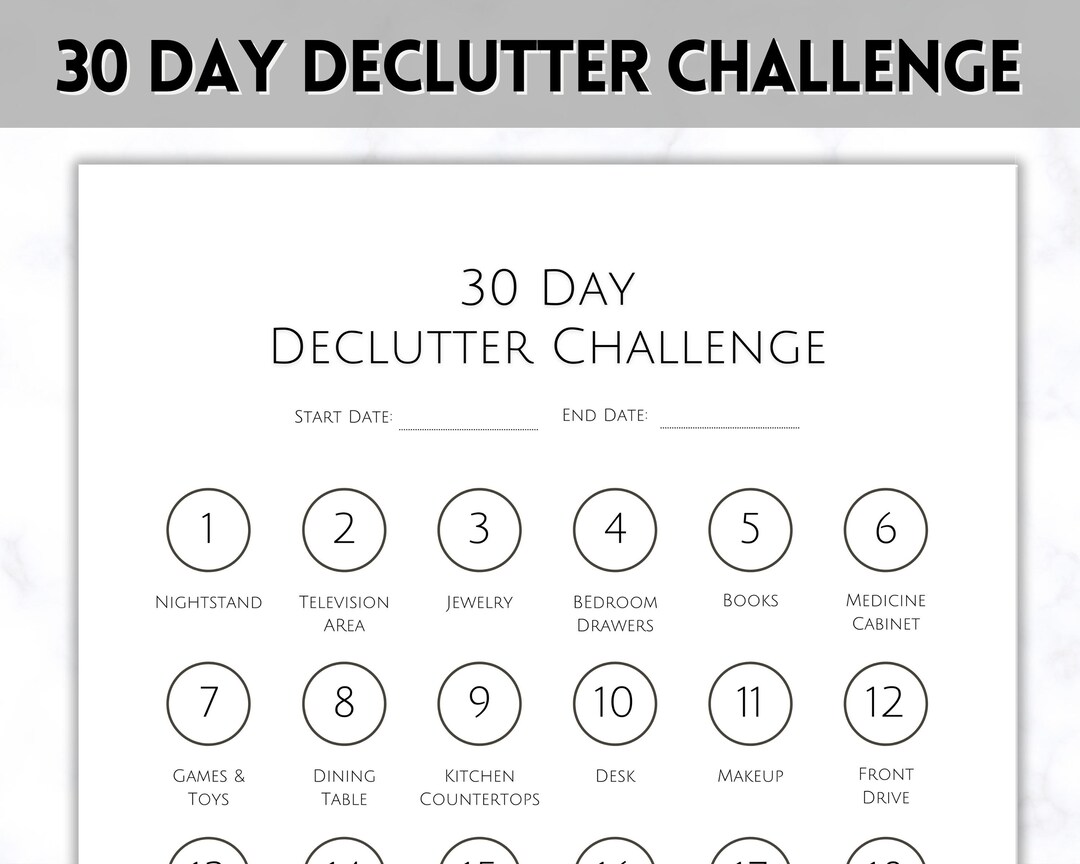 Declutter Checklist 30 Day Challenge Printable Cleaning Etsy