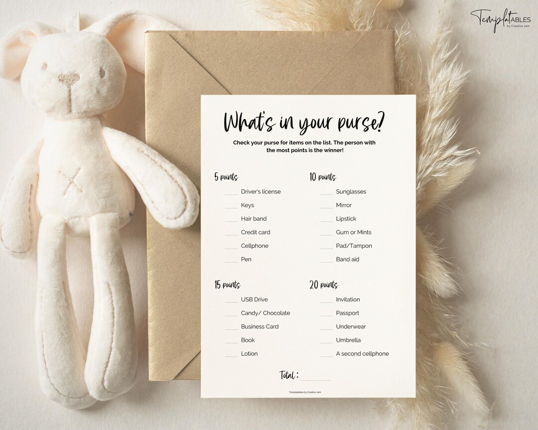 Whats in Your Purse Baby Shower Game, Printable Baby Shower Games ...