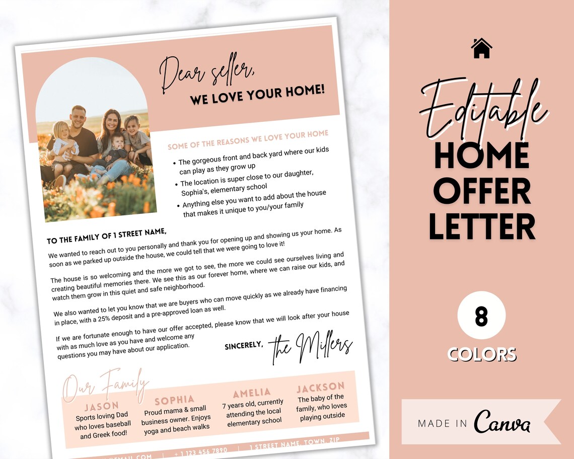 Home Offer Letter Template EDITABLE Letter to Seller Buyer Etsy