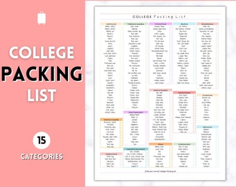 College Packing List Printable, Back to School, Packing Checklist, Student Planner, College Essentials, Travel Moving College Dorm Checklist