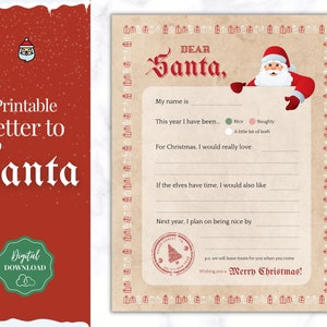 Carta imprimible para niños a PAPÁ NOEL, lista de deseos navideños, carta a Papá Noel, carta a Papá Noel, días festivos, correo del Polo Norte, lista de buenos