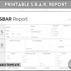 SBAR Nurse Report Sheet, Nurse Brain Sheet, ICU Nurse Report, RN Nursing, New Grad, Sbar Brain Sheet, Patient Assessment, Printable Template